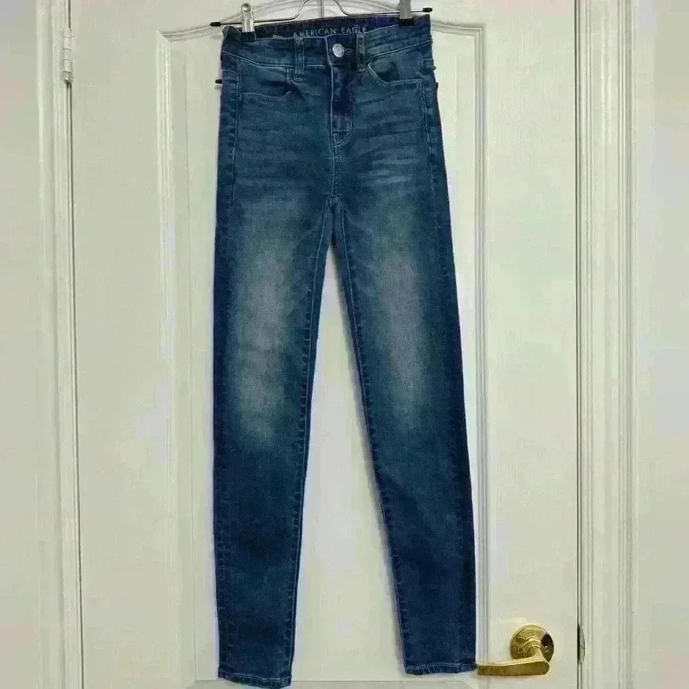 American Eagle High-Riss Authentic Next Level Stretch Blue Jeans  Woman’s 00 - Picture 2 of 7